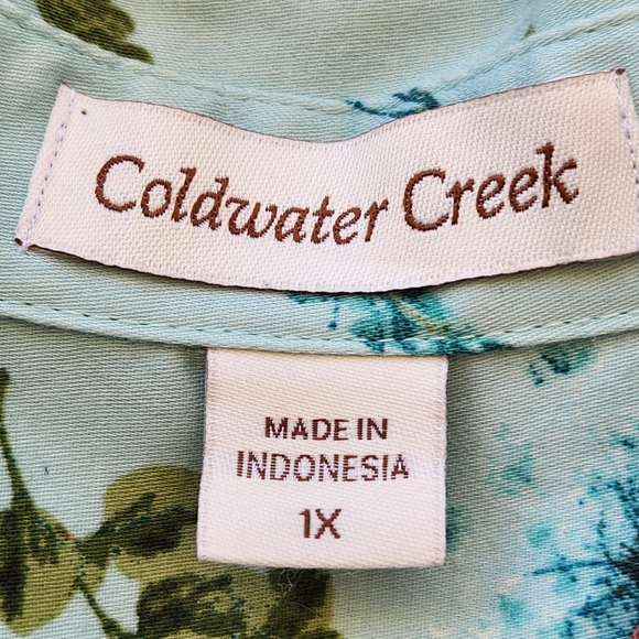 COLDWATER CREEK Women's Blouse Plus Size 1X Green Floral Garden 3/4 Sleeve - Picture 2 of 9